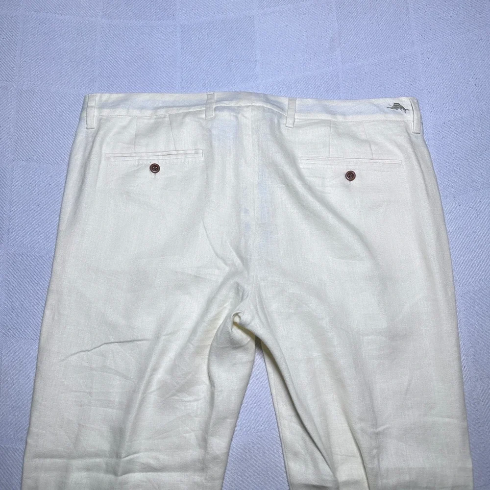 Tommy Bahama Mahalo Bay Pants Mens 38x32 Linen Blend Herringbone Creme Yellow